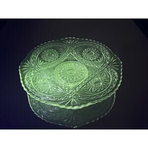 Antique Clear Manganese Glass Hobstar Plate- UV Reactive